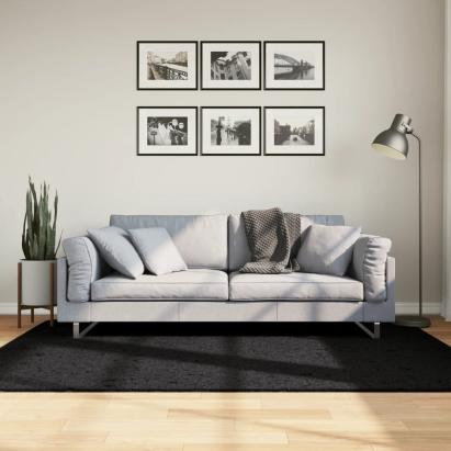 Covor pufos "PAMPLONA" cu fire înalte, negru modern, 140x200 cm GartenMobel Dekor