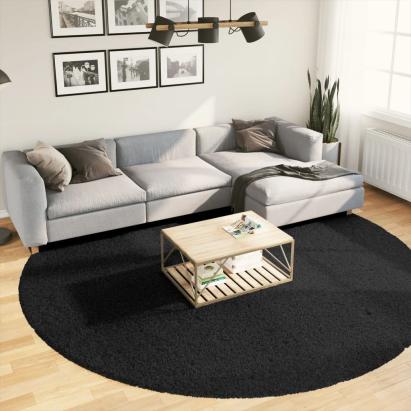 Covor pufos "PAMPLONA" cu fire înalte, negru modern, Ø 280 cm GartenMobel Dekor