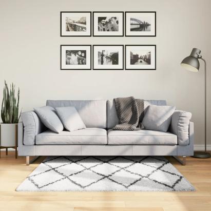 Covor pufos cu fire înalte, crem și negru modern, 120x120cm GartenMobel Dekor
