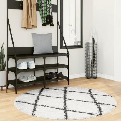 Covor pufos modern, fir lung, crem și negru, Ø 120 cm GartenMobel Dekor
