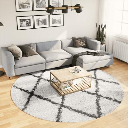 Covor pufos modern, fir lung, crem și negru, Ø 240 cm GartenMobel Dekor