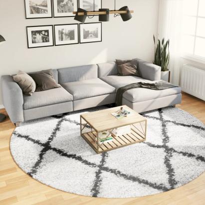 Covor pufos modern, fir lung, crem și negru, Ø 280 cm GartenMobel Dekor