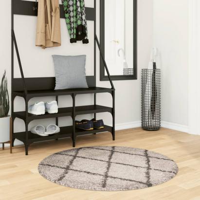 Covor pufos cu fire înalte, bej și antracit modern, Ø 100 cm GartenMobel Dekor