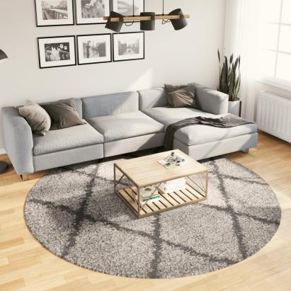 Covor pufos cu fire înalte, bej și antracit modern, Ø 240 cm GartenMobel Dekor