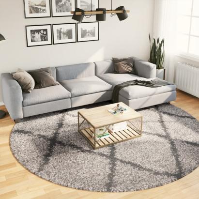 Covor pufos cu fire înalte, bej și antracit modern, Ø 280 cm GartenMobel Dekor