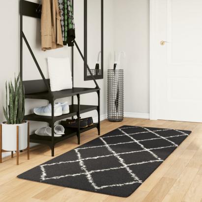 Covor pufos cu fire înalte, negru și crem modern, 80x200 cm GartenMobel Dekor