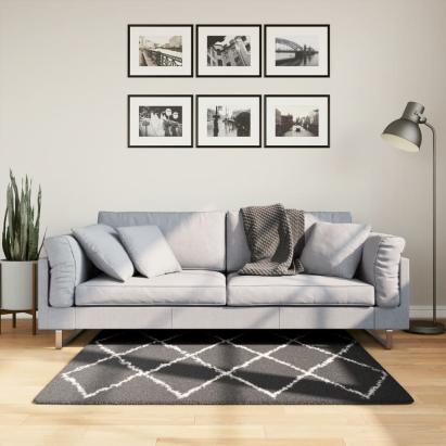 Covor pufos cu fire înalte, negru și crem modern, 120x120 cm GartenMobel Dekor