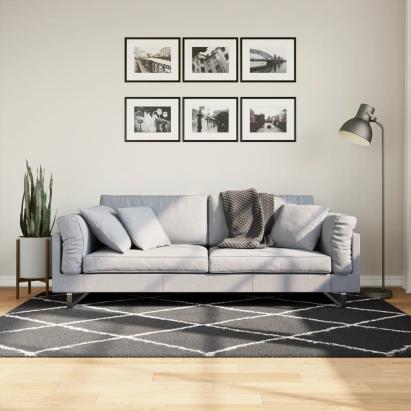 Covor pufos cu fire înalte, negru și crem modern, 140x200 cm GartenMobel Dekor