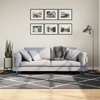 Covor pufos cu fire înalte, negru și crem modern, 160x230 cm GartenMobel Dekor