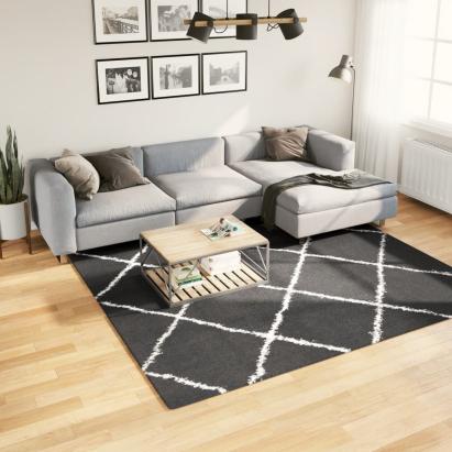 Covor pufos cu fire înalte, negru și crem modern, 240x240 cm GartenMobel Dekor