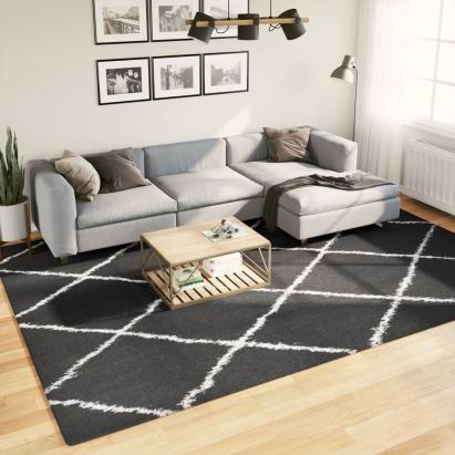 Covor pufos cu fire înalte, negru și crem modern, 240x340 cm GartenMobel Dekor