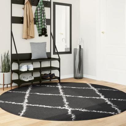 Covor pufos cu fire înalte, negru și crem modern, Ø 200 cm GartenMobel Dekor