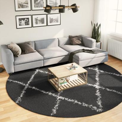 Covor pufos cu fire înalte, negru și crem modern, Ø 280 cm GartenMobel Dekor