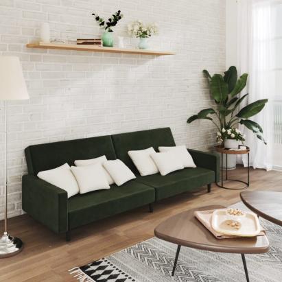 Canapea extensibilă cu 2 locuri, verde închis, catifea GartenMobel Dekor