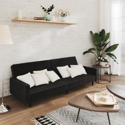 Canapea extensibilă cu 2 locuri, negru, catifea GartenMobel Dekor