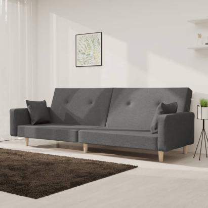 Canapea extensibilă cu 2 locuri, 2 perne, gri deschis, textil GartenMobel Dekor