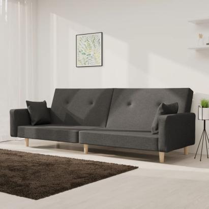 Canapea extensibilă cu 2 locuri, 2 perne, gri închis, textil GartenMobel Dekor