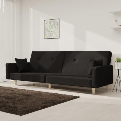 Canapea extensibilă cu 2 locuri, 2 perne, negru, textil GartenMobel Dekor