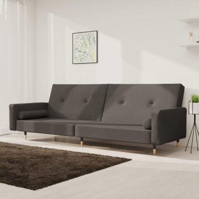 Canapea extensibilă cu 2 locuri, 2 perne, gri închis, catifea GartenMobel Dekor