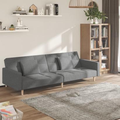 Canapea extensibilă cu 2 locuri, 2 perne, gri deschis, textil GartenMobel Dekor