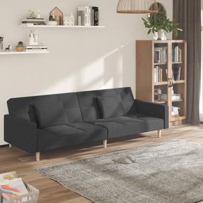 Canapea extensibilă cu 2 locuri, 2 perne, gri închis, textil GartenMobel Dekor