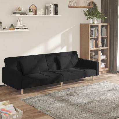 Canapea extensibilă cu 2 locuri, 2 perne, negru, textil GartenMobel Dekor