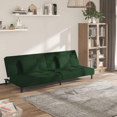 Canapea extensibilă cu 2 locuri, 2 perne, verde închis catifea GartenMobel Dekor