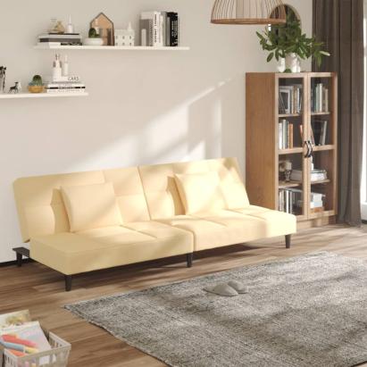 Canapea extensibilă cu 2 locuri, 2 perne, crem, catifea GartenMobel Dekor