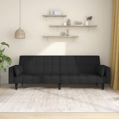 Canapea extensibilă cu 2 locuri, 2 perne, negru, textil GartenMobel Dekor