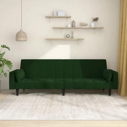 Canapea extensibilă cu 2 locuri, 2 perne, verde închis catifea GartenMobel Dekor