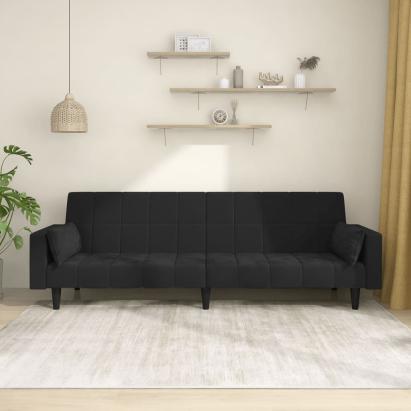 Canapea extensibilă cu 2 locuri, 2 perne, negru, catifea GartenMobel Dekor