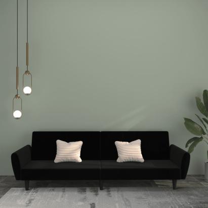 Canapea extensibilă cu 2 locuri, negru, catifea GartenMobel Dekor