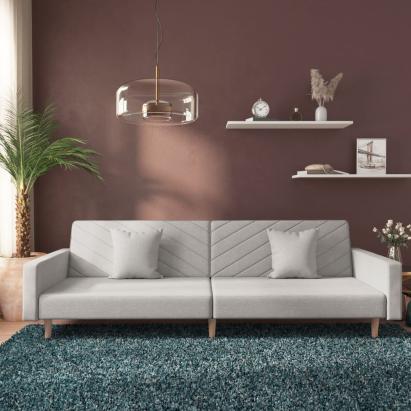 Canapea extensibilă cu 2 locuri, 2 perne, gri deschis, textil GartenMobel Dekor