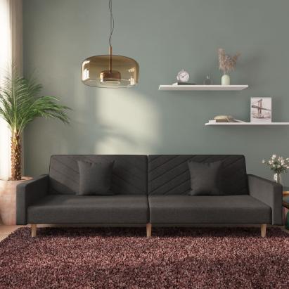 Canapea extensibilă cu 2 locuri, 2 perne, negru, textil GartenMobel Dekor