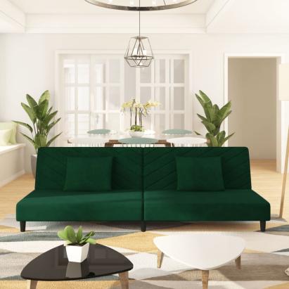 Canapea extensibilă cu 2 locuri, 2 perne, verde închis catifea GartenMobel Dekor