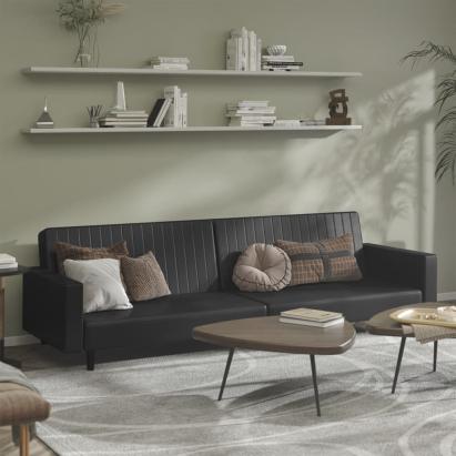 Canapea extensibilă cu 2 locuri, negru, piele ecologică GartenMobel Dekor