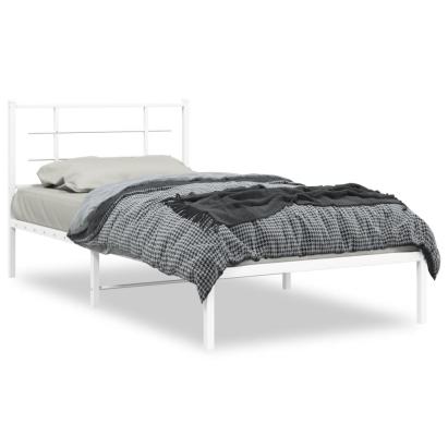 Cadru de pat din metal cu tăblie, alb, 107x203 cm GartenMobel Dekor