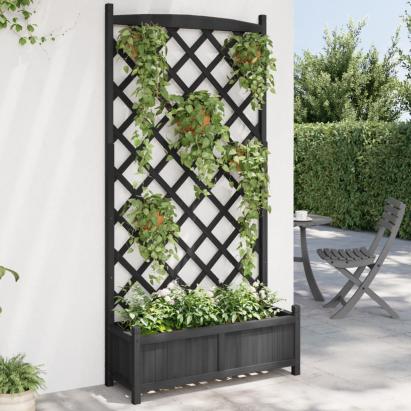 Jardinieră cu spalier, negru, lemn masiv de brad GartenMobel Dekor