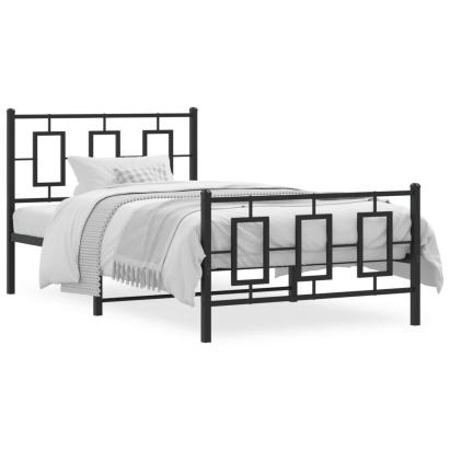 Cadru pat metalic cu tăblii de cap/picioare, negru, 100x190 cm GartenMobel Dekor