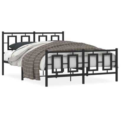 Cadru pat metalic cu tăblie de cap/picioare, negru, 135x190 cm GartenMobel Dekor