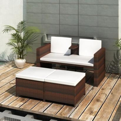 Set mobilier de grădină cu perne, 4 piese, maro, poliratan GartenMobel Dekor