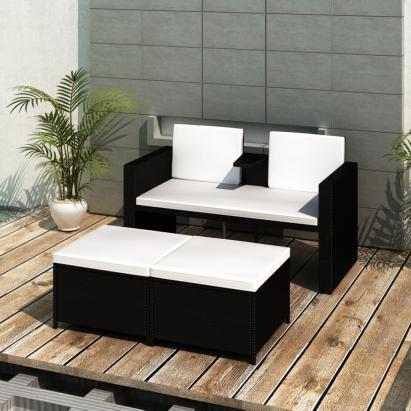 Set mobilier de grădină cu perne, 4 piese, negru, poliratan GartenMobel Dekor