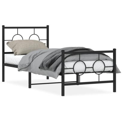 Cadru pat metalic cu tăblii de cap/picioare, negru, 75x190 cm GartenMobel Dekor