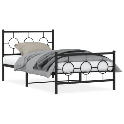 Cadru pat metalic cu tăblii de cap/picioare, negru, 100x190 cm GartenMobel Dekor
