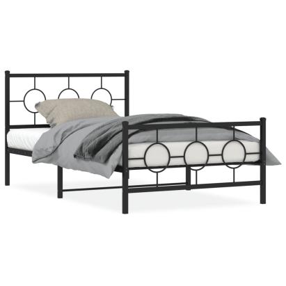 Cadru pat metalic cu tăblii de cap/picioare, negru, 107x203 cm GartenMobel Dekor