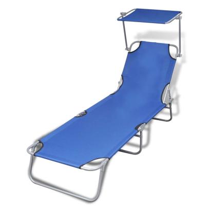 Șezlong pliabil cu protecție solară 189 x 58 x 27 cm, Albastru GartenMobel Dekor