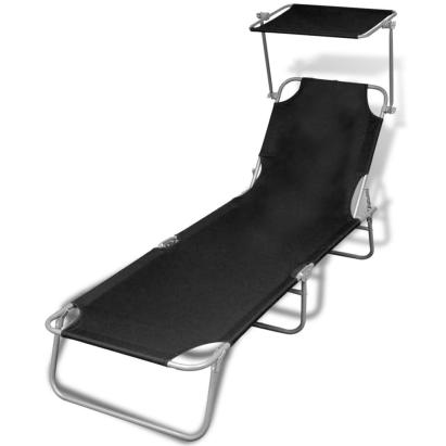 Șezlong pliabil cu protecție solară 189 x 58 x 27 cm, Negru GartenMobel Dekor