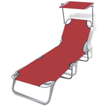 Șezlong pliabil cu protecție solară 189 x 58 x 27 cm, Roșu GartenMobel Dekor