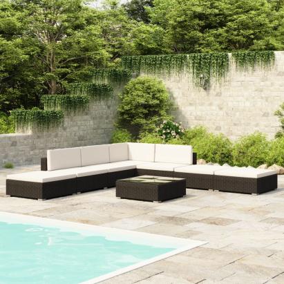 Set mobilier de grădină cu perne, 8 piese, negru, poliratan GartenMobel Dekor