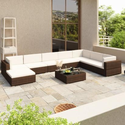 Set mobilier de grădină cu perne, 8 piese, maro, poliratan GartenMobel Dekor